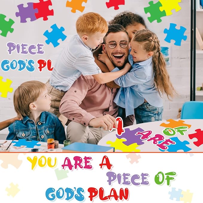 67 Pieces Large Puzzle Cutouts Bulletin Board Set Bible Verse Paper Cuts Classroom Decor You are a Piece of Gods Plan Cut Outs School Puzzle Accents Paper for Classroom Nursery Door Wall Decor
