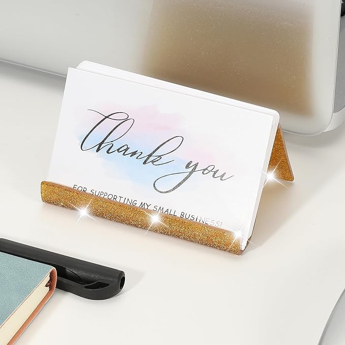 PATIKIL Business Card Holder for Desk, 2Pcs Acrylic Business Card Holders Shine Card Stand Organizer Cards Display for Office Exhibition, Gold/Silver