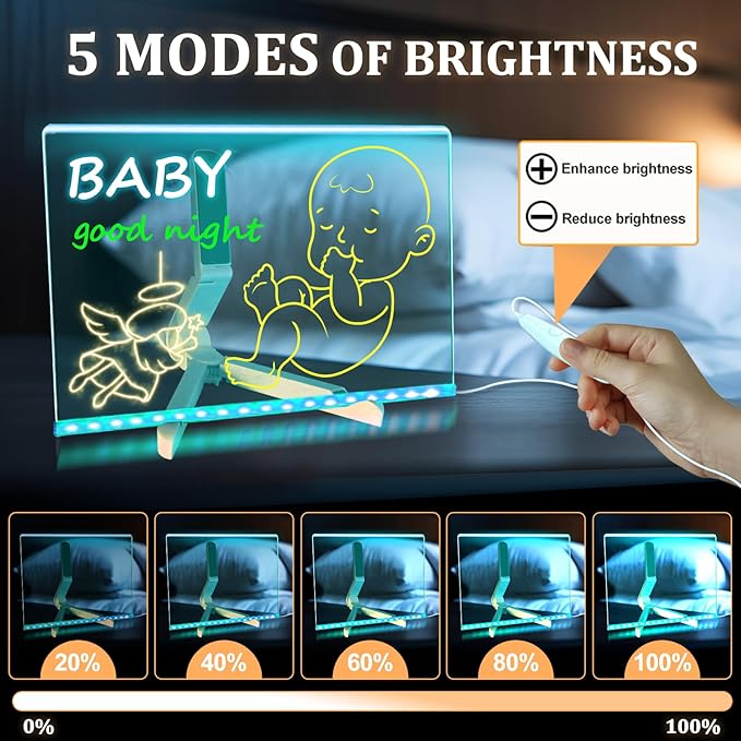 LED Note Board with 7 Colors Happy Birthday Gifts for Teens, 11.8"X7.9" Led Drawing Board for Kids Writing Board with Stand, Light Up Dry Erase Board with 7 Markers, Ideal Gift for Festival Decoration