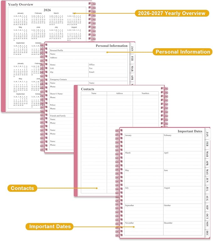 Planner 2026 - Weekly & Monthly Planner from January 2026 to December 2026, Agenda 2026 with Inner Pocket, Elastic Band, 8.5" x 11", Pink