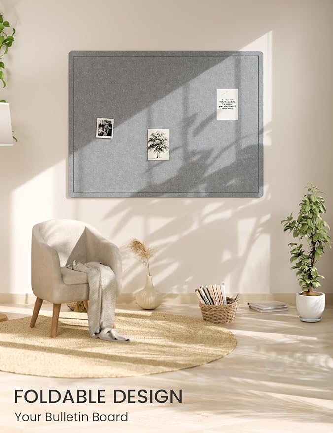 Fluxnara Bulletin Board,Cork Board Alternative with Safe Removable Adhesive Tabs, Foldable Felt Pin Board for Home Office, Classroom, Bedroom,Entryway for Walls (Blue Gray, 47.2 x 35.4 inches)