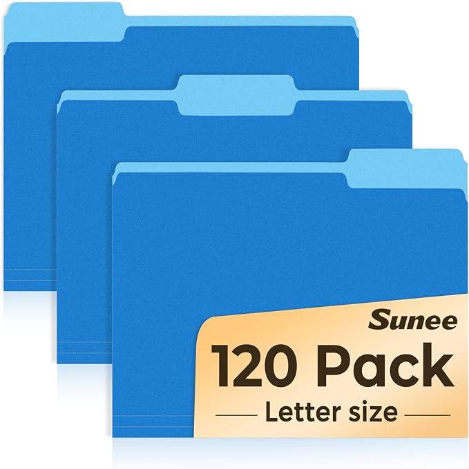 SUNEE File Folders, 120 Pack Manilla Folders 8.5 x 11, Colored File Folders Home Office School Supplies for Documents Files Paper,Blue