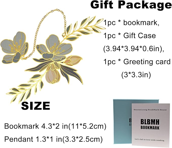 BLBMH Flowers Bookmark for Women Mother's Day Teacher Appreciation Birthday Christmas Unique Cute Funny Metal Book Marks for Girls Mom Readers Book Lovers - F1 Green