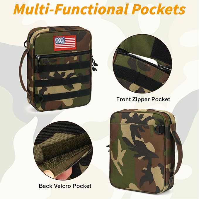 ATRIPACK Tactical Bible Cover For Men,Large Bible Case With Shoulder Strap,Water-Resistant Book cover With Handle,Multi-Functional Carrying Bible Holder Bag For Church,Study,Spiritual