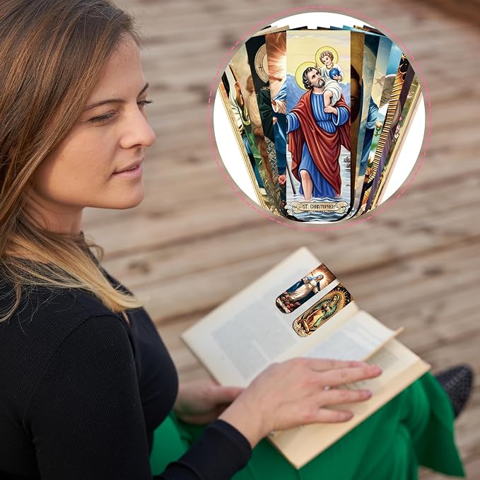 Wxiben Catholic Magnetic Bookmarks Gifts - 48 Pcs Religious Prayer Saints Magnet Book Page Markers Jesus Bible Verse Bookmark Clips Gift for Men Women Book Lovers Reading School Church Office Supplies