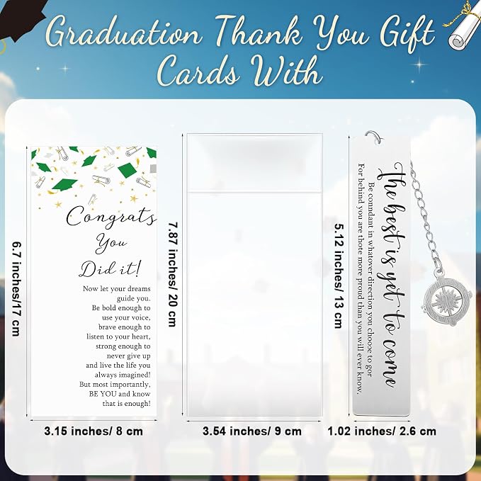 Affrolling 12 Sets Class of 2026 Graduation Gifts Bulk – Graduation Pens, Compass Bookmarks, Cards & Clear Gift Bags, Inspirational Party Favors for Students & Teachers(Green,Gold)