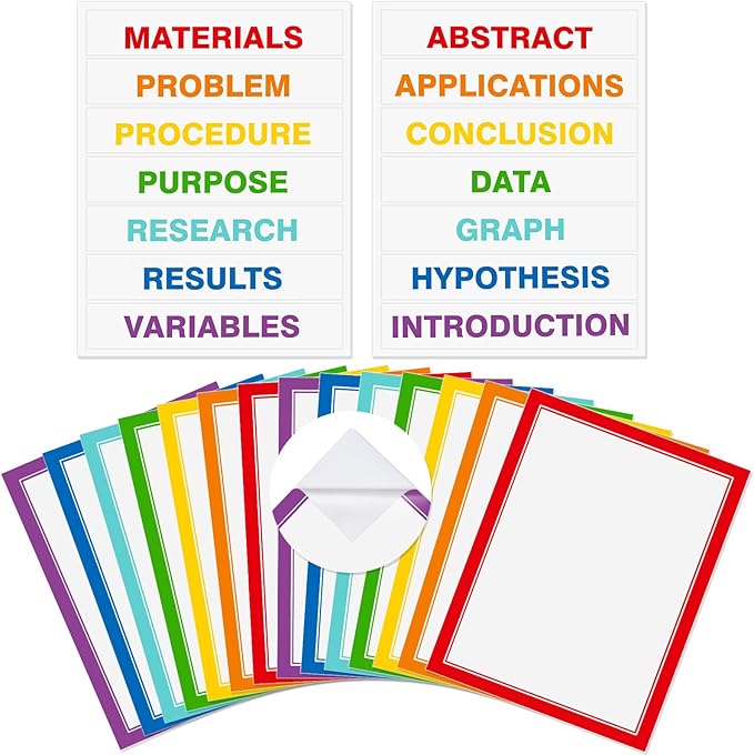 Lewtemi 14 Sheets Science Fair Board Supplies Self Adhesive Presentation Subtitles 2 Sheets Edge Self Adhesive Paper Poster Board Letters Presentation Paper for School Office Supplies(Rainbow Color)