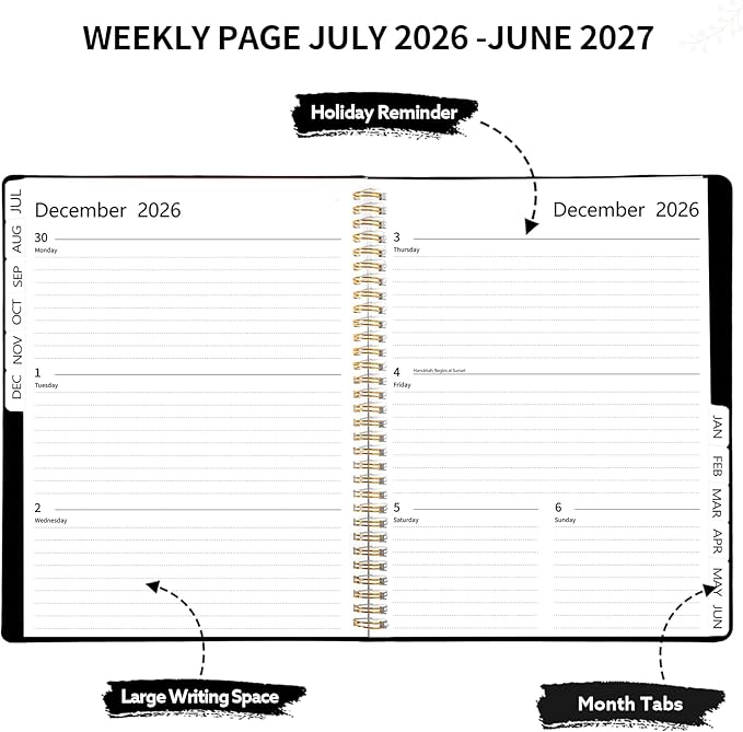 2026-2027 Planner, Weekly and Monthly Planner, July 2026-June 2027, Calendar Planner A4 (8.5" x 11") with Tabs, Inner Pocket for Home School Office Supplies, Black