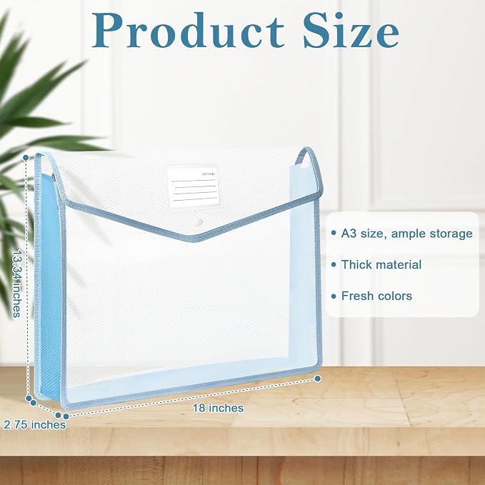 11 x 17 Inch Expandable Tabloid Size Document Folder with Label A3 Plastic Folders for Documents Expanding File Wallet Envelope Size (3, Blue)