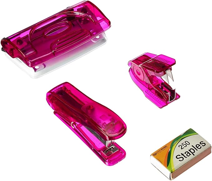 Mini Office Set with Stapler & Hole Punch - Set Includes: 1 Stapler, 1 Staple Remover, 250 Staples and a Two-Hole Punch