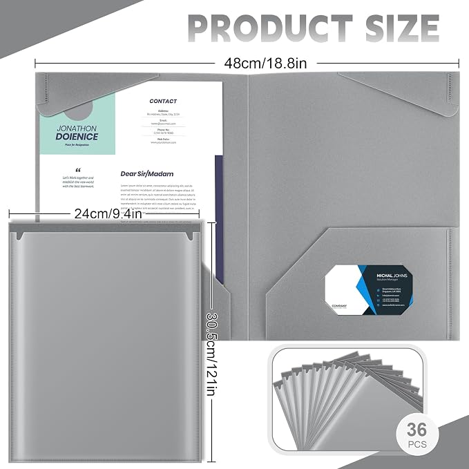 Henoyso 36 Pack Dark Gray Plastic Folders with Clear Front Pockets Heavy Duty File Folders with 2 Pockets and Card Slot for Student Communication School Office Presentation Report