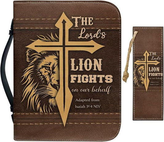 Retro Religious Thorns and Cross Bible Case with Bookmark Waterproof Bible Cover Case for Women Lightweight Bible Bag with Handle Pockets Church Book Bag Brown