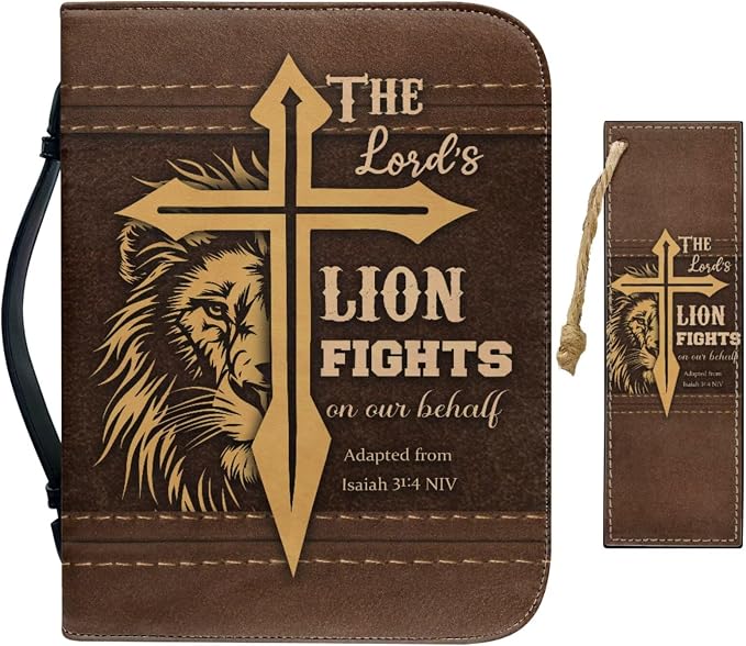 Retro Religious Thorns and Cross Bible Case with Bookmark Waterproof Bible Cover Case for Women Lightweight Bible Bag with Handle Pockets Church Book Bag Brown