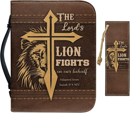 Retro Religious Thorns and Cross Bible Case with Bookmark Waterproof Bible Cover Case for Women Lightweight Bible Bag with Handle Pockets Church Book Bag Brown