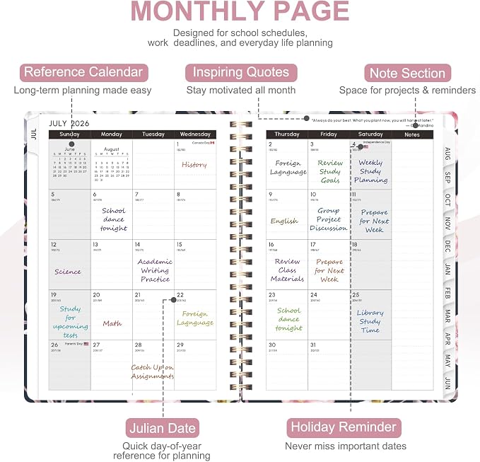 Planner 2026-2027, Weekly and Monthly Academic Planner, July 2026 - June 2027, Hardcover Calendar Agenda Book for School Year Planning, School Supplies for Teacher and Student, A5(6.3'' x 8.5'')