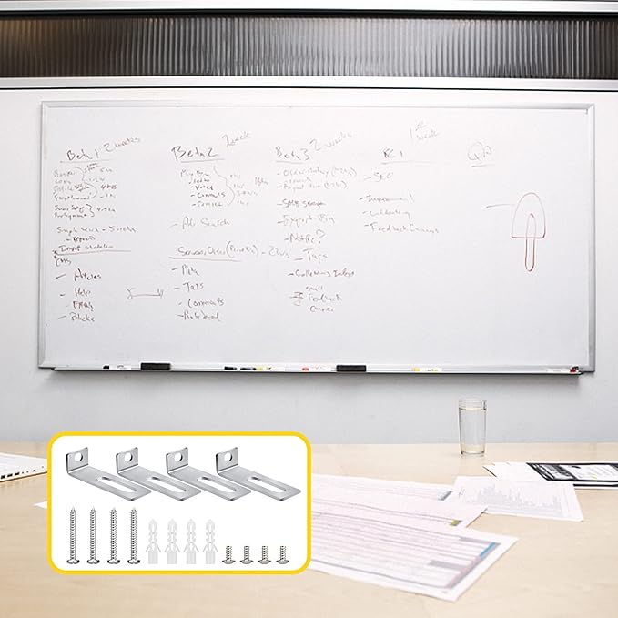 30 Set White Board Mounting Hardware,Whiteboard Hanging Brackets, White Board Installation Kit Includes Hanger Supports, Screws and Expansion Tube for Hanging Whiteboard Office Supplies (38*16*12mm)