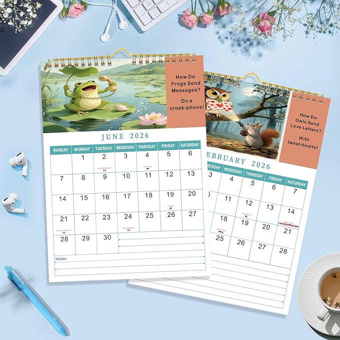 Wall Flip Calendar 2026 Office Decor 12-Months Cute Wall Calendar 2026 Jan-Dec, Wall and Desk Fun Monthly Calendar with Jokes, US Holidays, A4 Size