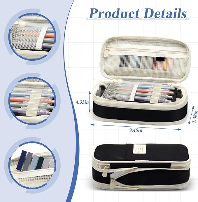 Jutom 39 Pcs Aesthetic Book Annotation Kit Highlighter with Pencil Case Bag Gel Pen Transparent Sticky Note Taking Bible Study College School Supplies(Black,Cute Style)