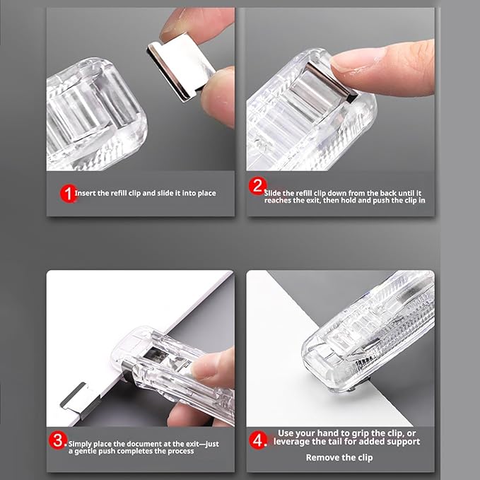 Portable Binder Clip Stapler, Includes 150 Reusable Clips, Push Clip Staplers, Mini Push Stapler Clamp Staplers for Desktop Document Home School Desk Office (F#)