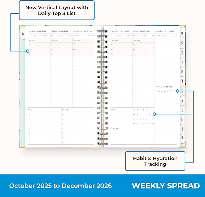Blue Sky 15 Month 2026 Weekly and Monthly Planner Calendar, October 2025 - December 2026, 5" x 8", Hard Cover, Durable Twin Wire Binding, Laminated Tabs, Storage Pocket, Includes Ruler, Sticky Notes & Stickers, Rainbow Ink