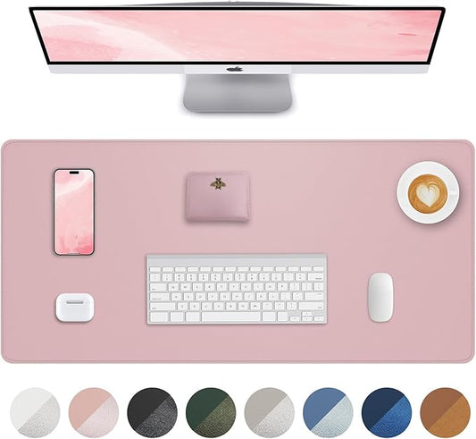 AFIING Desk Pad Protector 23.6" x 13.7" - Non-Slip Waterproof PU Leather Desk Mat for Mouse, Keyboard, Laptop, Office and Home Workspace (Light Pink)