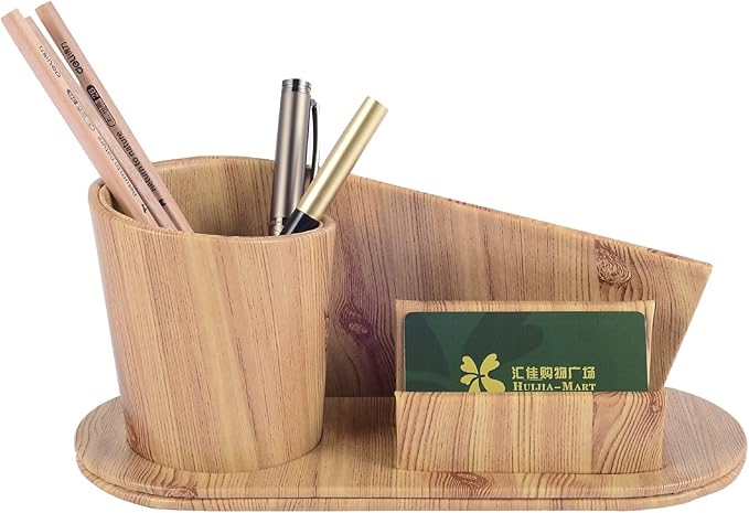 Fashion PU Leather Pen Holder Office Supplies Desk Organizer Storage Box,Desktop Caddy Organizers & Business Cards Holder,Pencil Holders(Apricot Faux Leather)