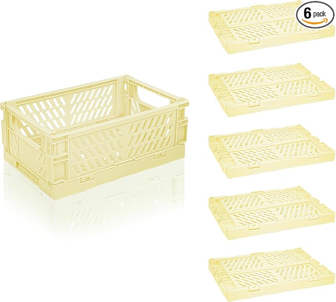 6 Pack Mini Foldable Small Plastic Baskets for Organizing and Storage，Collapsible Storage Crates,Mini Bins for Home Kitchen Bedroom Bathroom Office (Yellow, Small 6x4x2.2)