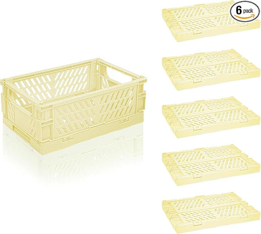 6 Pack Mini Foldable Small Plastic Baskets for Organizing and Storage，Collapsible Storage Crates,Mini Bins for Home Kitchen Bedroom Bathroom Office (Yellow, Small 6x4x2.2)