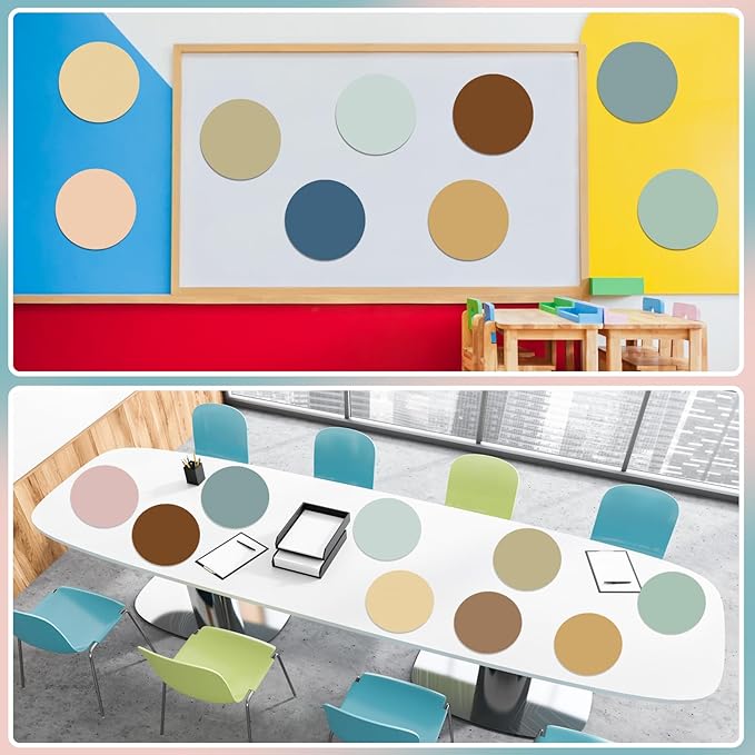 Lincia 24 Pack Erase Dots Circles Colorful 10.5 Inch Removable Vinyl Spot Dry Erase Desktop Writing Spots Set for Classroom Desk Wall Table Teacher Students School Home Desk Wall(Boho)