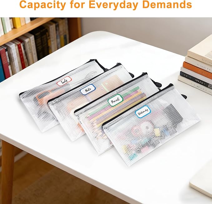 9.4x4.9 Inches Mesh Zipper Pouch with Sticker, 20 Pack Puzzle Storage Bags, Organization Baggies for Travel, Office Appliances, Classroom Supplies and Home Classification