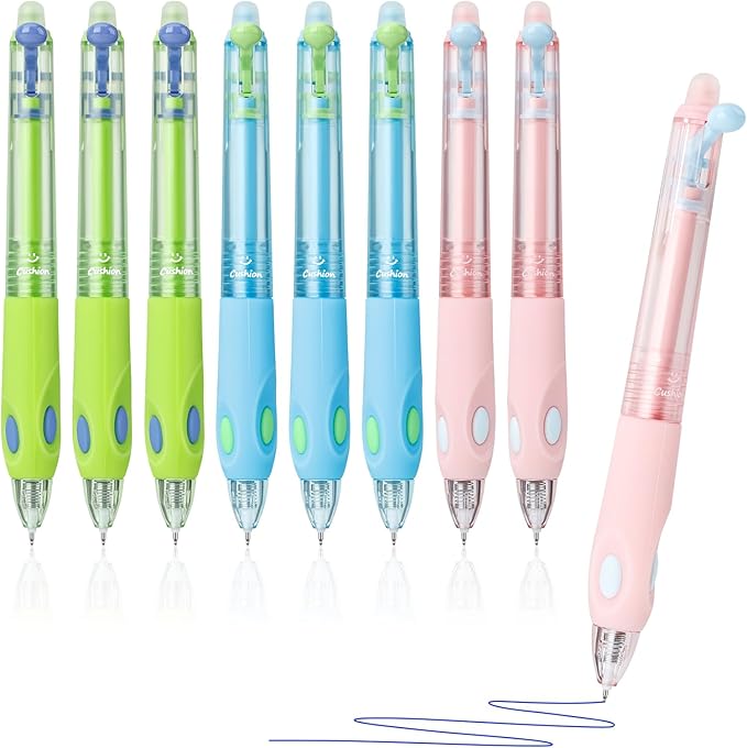 M&G Cute 8 Pcs Erasable Pens, 0.5mm Fine Point Retractable Erasable Gel Blue Ink Pen, Smooth Writing Comfortable Grip Gel Pens with Erasers for Journaling Note-Taking Crossword Puzzles Supplies