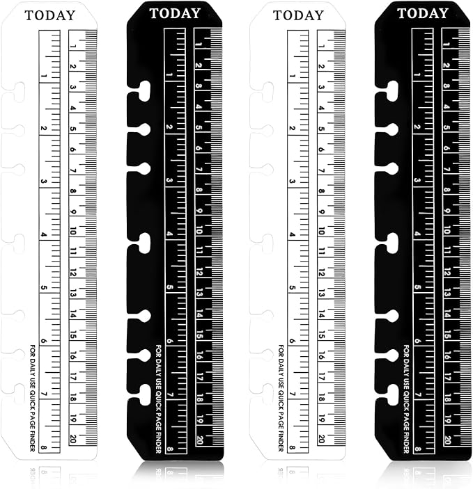 4 Pack A5 6 Holes Page Marker Ruler, Notebook Ruler Pouch Pagefinder Measuring Rulers Plastic Binder Rulers DividerRuler, A5 Measuring Tools Set for Notebooks, 8.7x1.8 Inch, Black Transparent