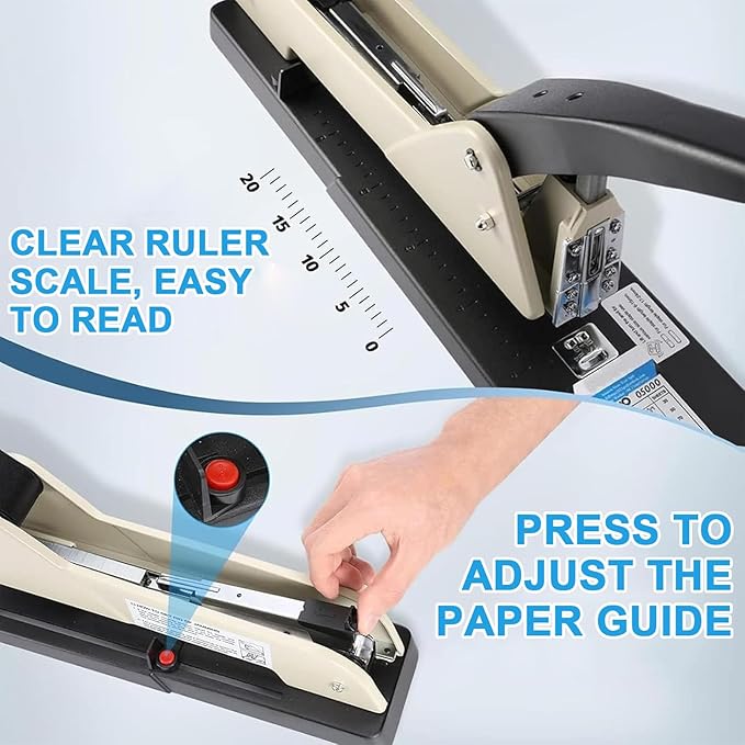 Heavy Duty Long Reach Stapler, Long Arm Stapler, 210 Sheets Capacity, with Flexible Paper Guide, 9.84” Adjustable Stapling Depth Suitable, for Creating Booklets, Pamphlets, and Albums