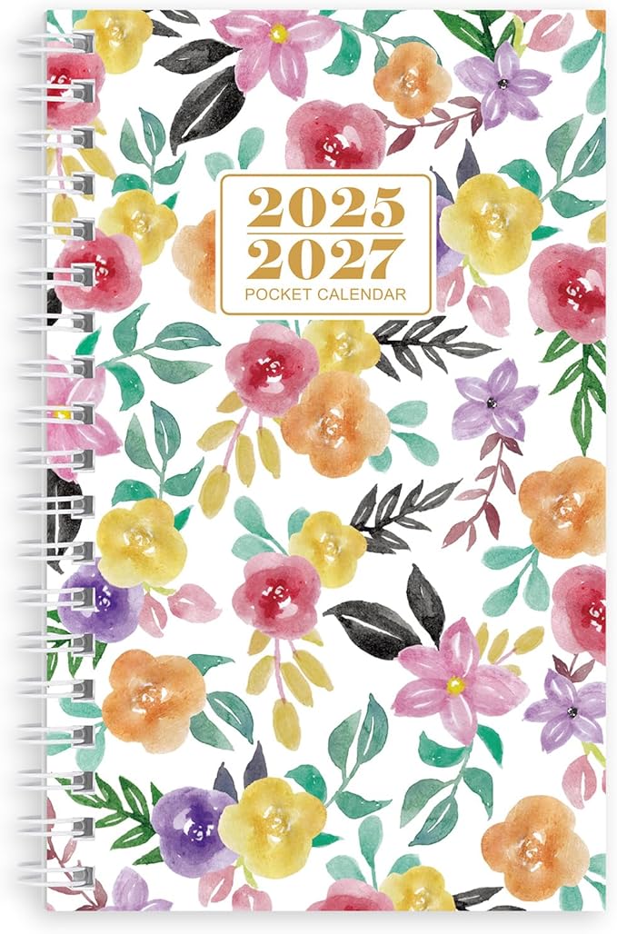 KONVINIT Pocket Calendar 2025-2027, Floral 2026 Pocket Calendar -3.5” × 6.5” - Runs from July 2025 until December 2027, 2026 Monthly Planner with Coil Cover for Planning