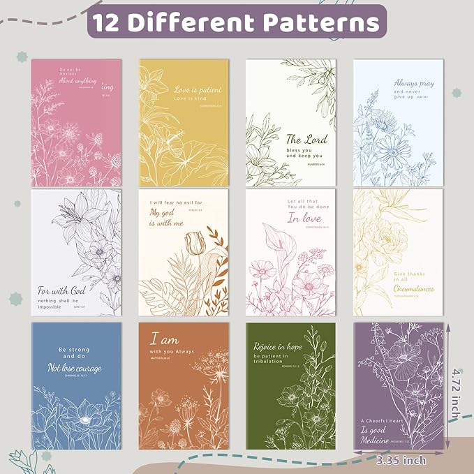 WSICSE 144 Pcs Christian Bible Gifts Set Bulk, Colorful Floral Notebooks Inspirational Bookmarks Quote Pens Organza Bags for Inspirational Gifts for Office School Church Supplies