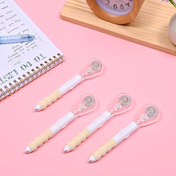 Temiary 4 Pcs White Correction Tape Pen, 19.69 ft Smooth Pull Out Tape Pens, Instantly Dry, Easy to Use Applicator for School Office Supplies (White)
