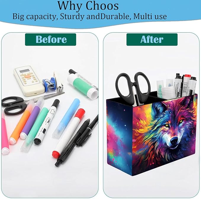 Pen Holder and Anti-Slip Mouse Pad Combination, Makeup Brush Storage Box, Tableware Storage Box, Suitable for Office and Home - Colorful Space Wolf