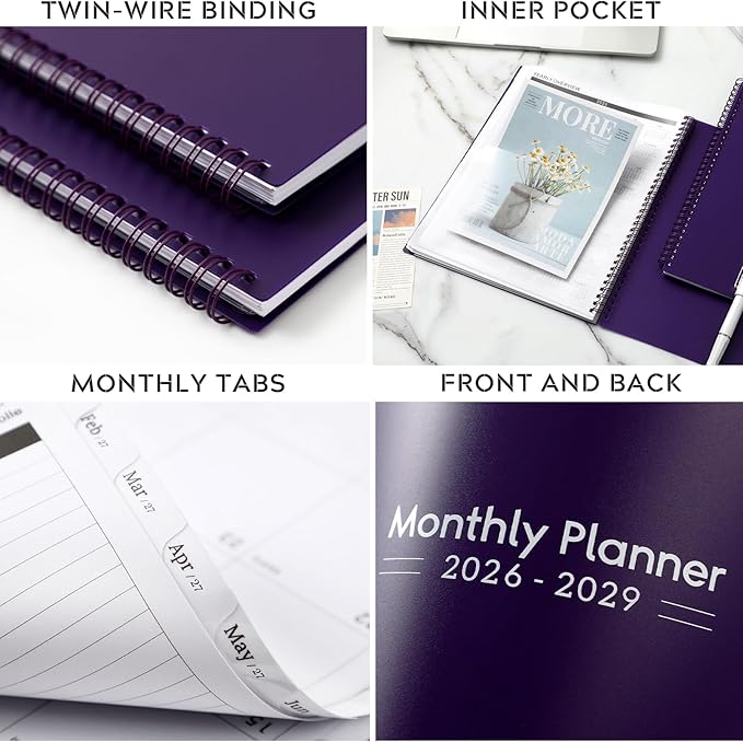 2026-2029 Monthly Planner - 3 Year Monthly Planner 2026-2029, Jul 2026 - Jun 2029, 9" x 11", 3 Year Calendar with Tabs - Purple
