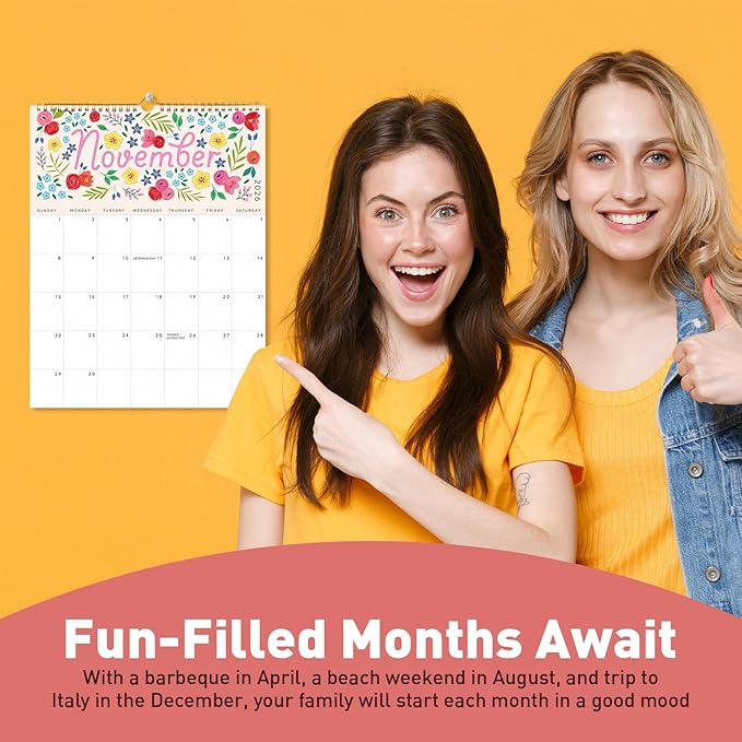 S&O Five Color Floral Wall Calendar from January 2026-June 2027 - Tear-Off Monthly Calendar - 18 Month Academic Wall Planner - Hanging Organizer to Track Anniversaries & Appointments - 13.5"x10.5”in