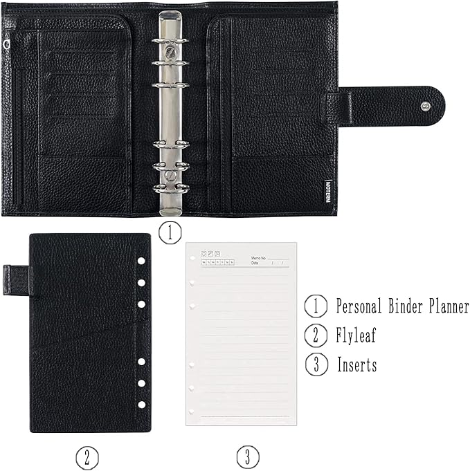 Moterm Personal Luxe Rings Planner - Genuine Leather Binder Organizer (30mm Ring, Pebbled-Black)