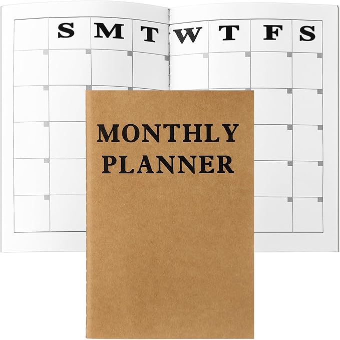 Fullhawl Undated Monthly Planner, 2026 Blank Pocket Weekly Planner with Kraft Cover, Mini Calendar Book for Office, Blank Date Goal/Time Organizer, 20 Sheets(5.8 x 8.3 Inch)