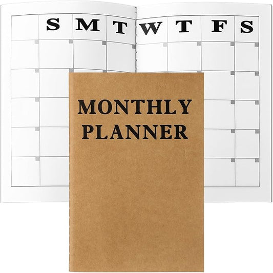 Fullhawl Undated Monthly Planner, 2026 Blank Pocket Weekly Planner with Kraft Cover, Mini Calendar Book for Office, Blank Date Goal/Time Organizer, 20 Sheets(5.8 x 8.3 Inch)