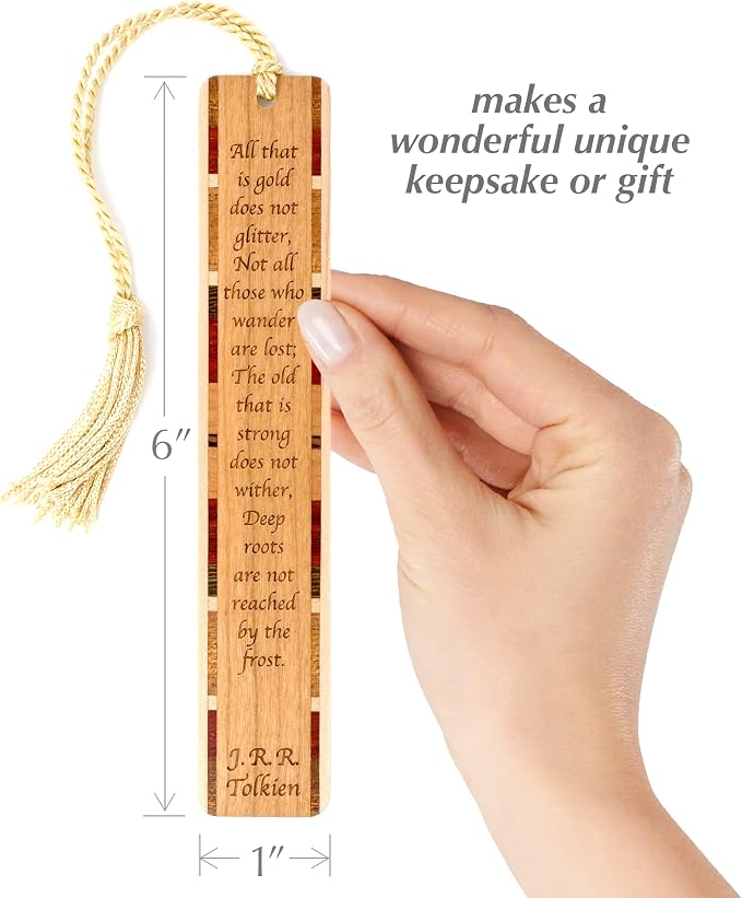 J.R.R. Tolkien Wander Personalized Wooden Bookmark | Custom Engraved Fantasy Literary Quote Gift for Readers and Book Lovers | Handmade Wood Bookmark with Tassel | Made in the USA