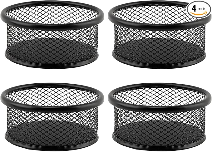 Paper Clip Holder, Stackable Mesh Desk Organizer, 4 Pack Black Metal Dispenser Organizer Box for Desk Office Binder Supplies & Small Accessories(SIZE:Round)