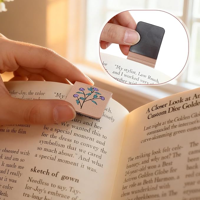 Hsei 6 Pcs Magnetic Leather Bookmark Floral Magnet Leather Book Marker Clips Accessory Women Flower Cute Reading Gifts for Bookworm Lovers Mother's Day Birthday Teacher's Appreciation Gift(Pink Brown)