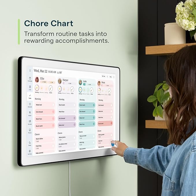 Skylight Calendar Max: 27-Inch Smart Digital Calendar & Chore Chart, Family Organizer with Interactive Touchscreen Display – Wall Mountable in Portrait or Landscape, Classic Black Frame