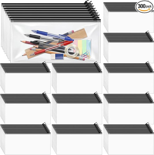 ReliThick 300 Pack Mesh Zipper Pouches Bulk, 9.5 * 4.3 In Small Pencil Case Plastic Envelopes for Cash Office School Supplies Storage, Money Organizing(Black)