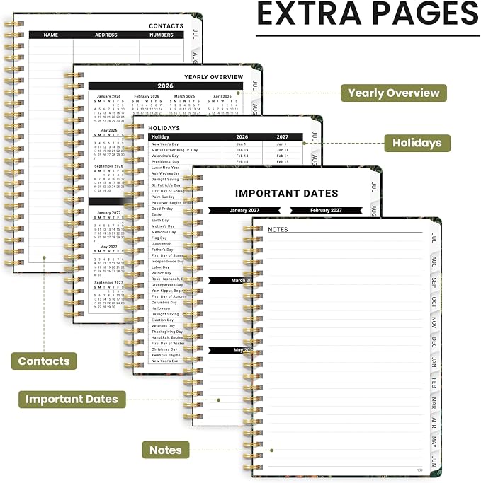Planner 2026–2027, Academic Planner Weekly and Monthly Calendar Jul 2026 – Jun 2027 Hardcover Planner with Tabs and Pocket, Spiral Bound Agenda Book for Student & Teacher, 8.5" x 11", Enchanted Grove