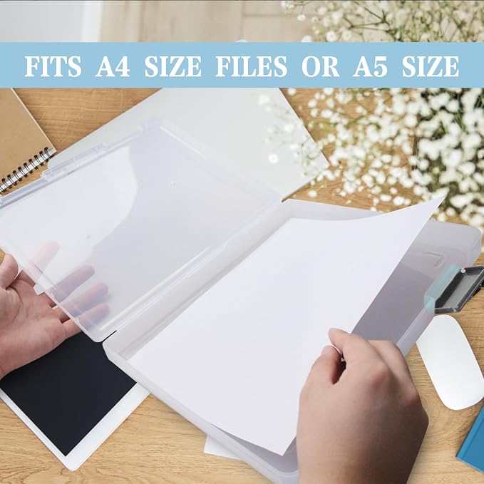 12 Pcs Clear A4 A5 File Box Document Plastic Storage Box with 48 Labels File Holder Organizer Paper Plastic Case Magazine Protector with Buckle Office School Supplies(Grey)
