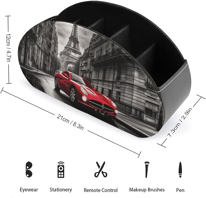 City Street Red Car Remote Control Holder TV Remote Caddy with 5 Compartments PU Leather Storage Box Stylish Desk Organizer for TV/DVD/Accessories Desk Office Supplies Home